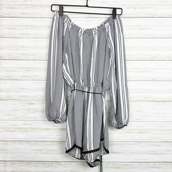 Urban Outfitters Ecote Striped Off Shoulder Tie Waist Romper - Picture 2 of 8
